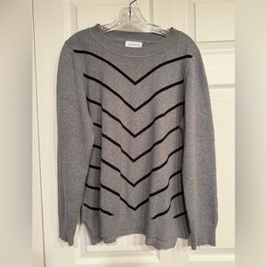 Liz Claiborne Sweater Women's Large Gray and Black Sweater 100% Cotton EUC